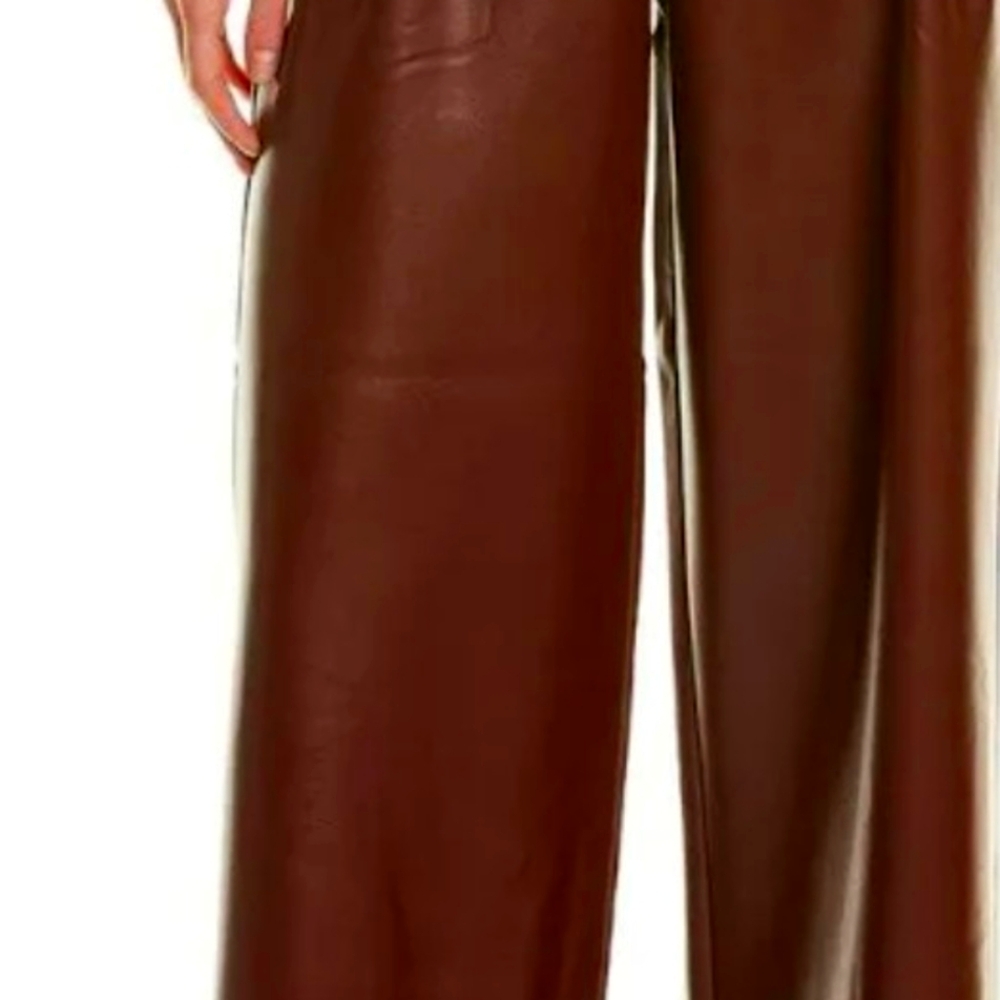 French Connection Crolenda Womens Faux Leather Stylish Bitter Chocolate Trousers